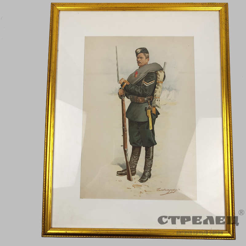 картинка — литография в раме «русский гвардейский солдат». бенкендорф